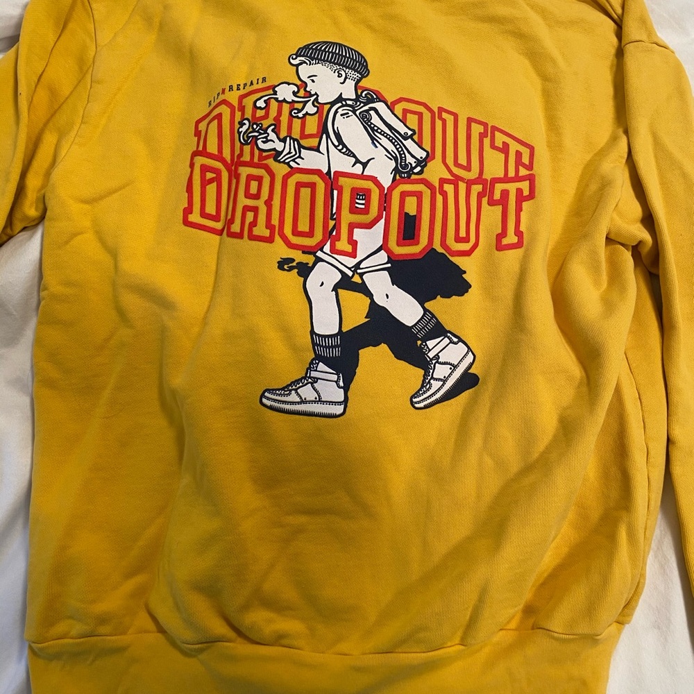 Mustard yellow Rip N Repair college dropout hoodie - Picture 2 of 3